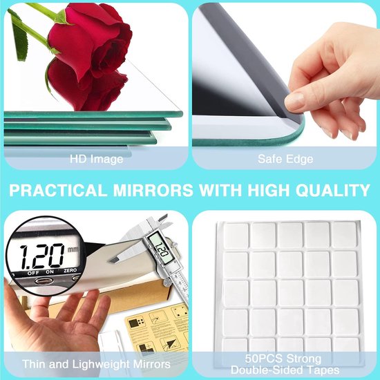 10Pcs Miroir Autocollant Miroir Adhésif Décoratif Miroir Carrés