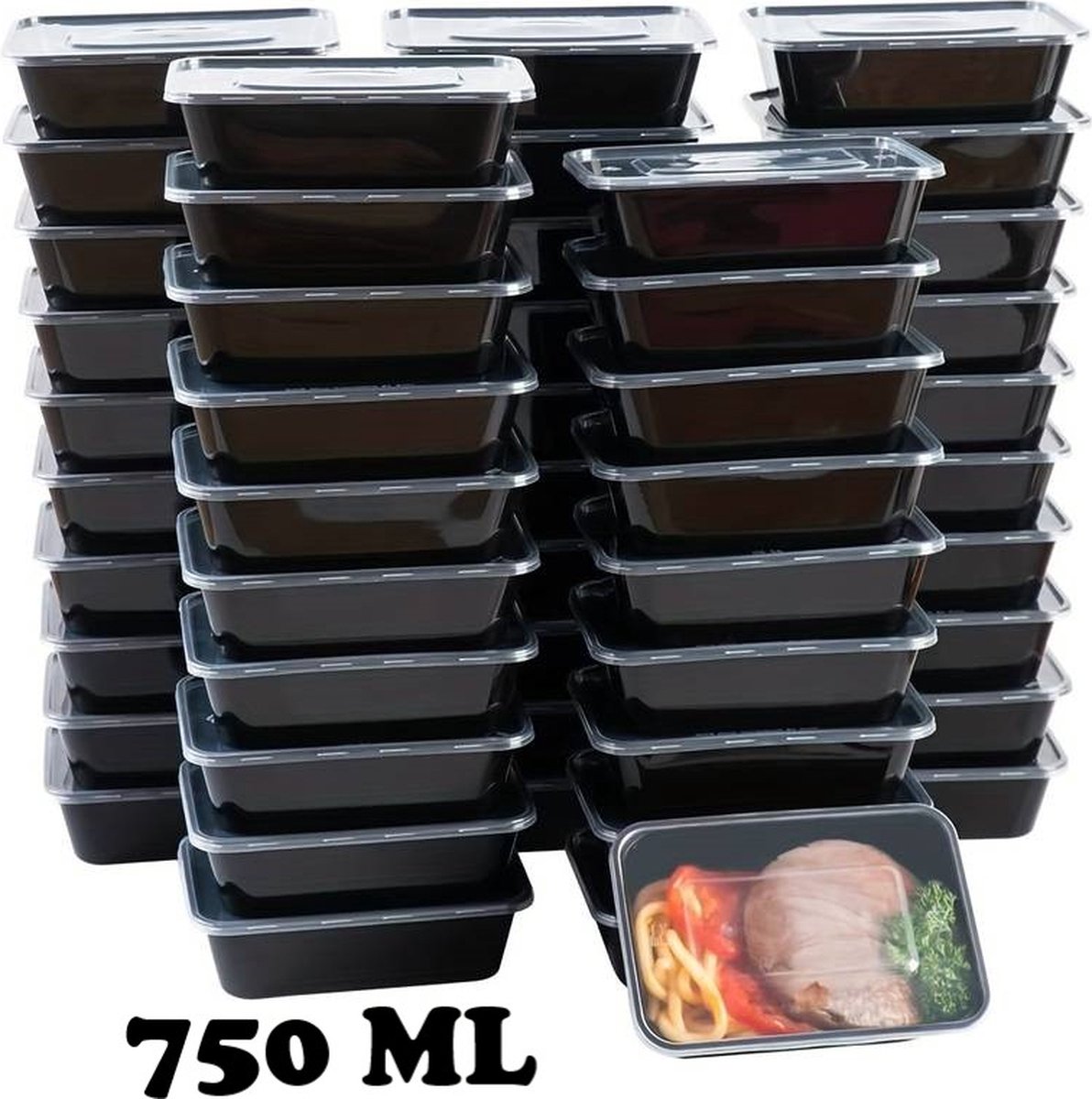 Magnetron bakjes met deksel - 100 stuks Mealprep / Maaltijd bakjes - 750ML - Vershoudbakjes - Plastic bakjes - Diepvriesbakjes - Vaatwasbestendig - Zwart - Recyclebaar - Magnetronbakje - Microgolf - Food container with lid op Prijzenvolger.com