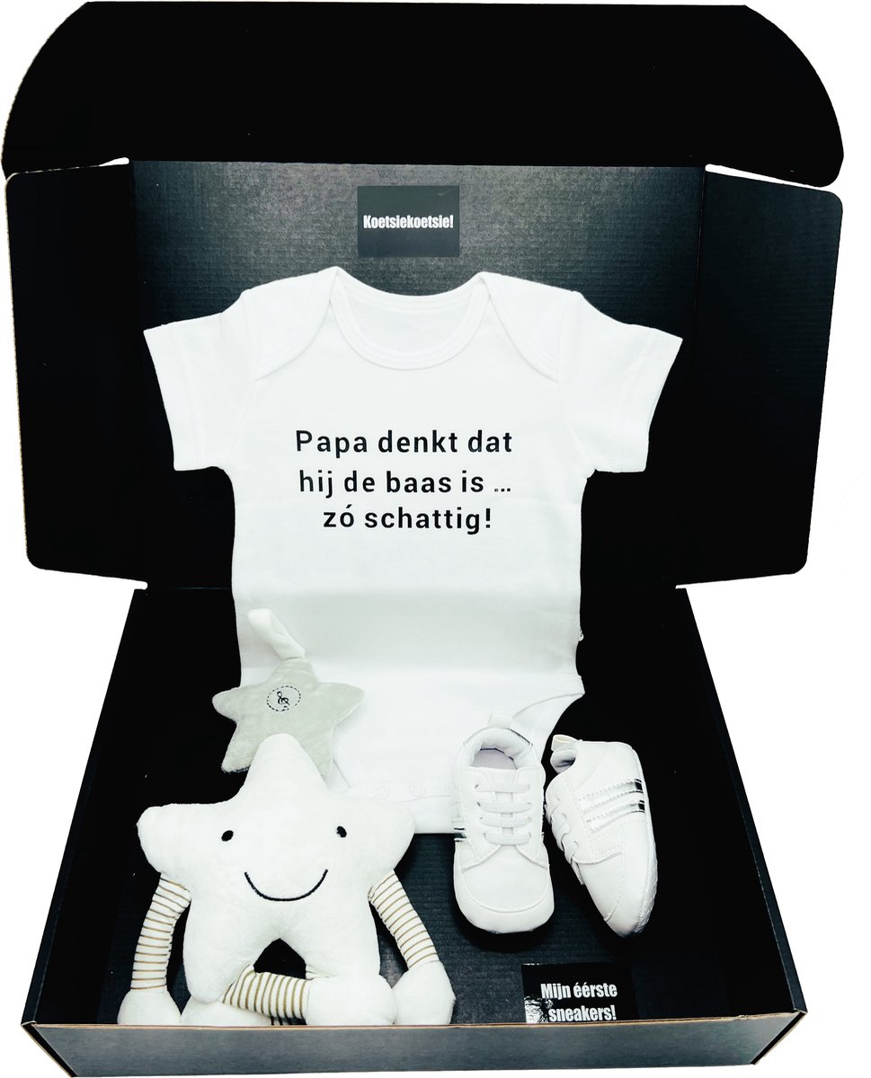 Goedkoopste Kraamcadeau - Papa denkt dat hij de baas is - muziekmobiel - rechtstreeks verzenden als cadeau mogelijk - romper