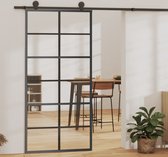 The Living Store Schuifdeur - Transparant ESG-glas - Aluminium Frame - 90 x 205 cm - Geruisloze deurdemper - Inclusief beslag set - Zwart