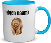 Akyol - grote beer met eigen naam koffiemok - theemok - blauw - Beer - beren liefhebbers - mok met eigen naam - iemand die houdt van beren - verjaardag - cadeau - kado - 350 ML inhoud