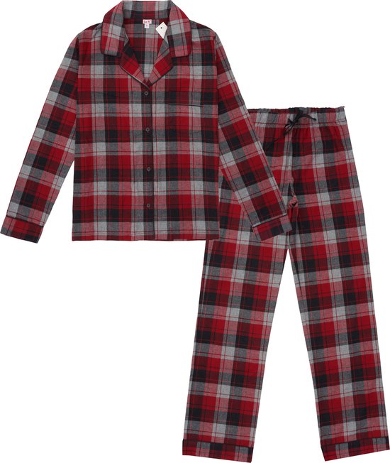 La-V Flanel pyjama set voor dames met geruit patroon Rood XL (Valt klein)