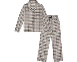 La-V Flanel pyjama set voor dames met geruit patroon cream kleur M