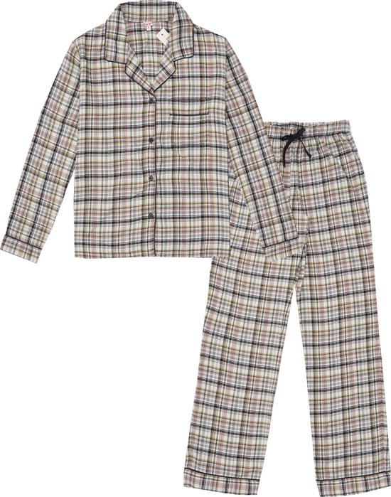 La-V Flanel pyjama set voor dames met geruit patroon cream kleur M