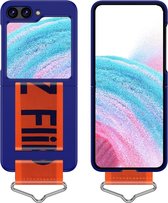 Lunso - Geschikt voor Samsung Galaxy Z Flip5 - Hoes met band - Blauw/Oranje