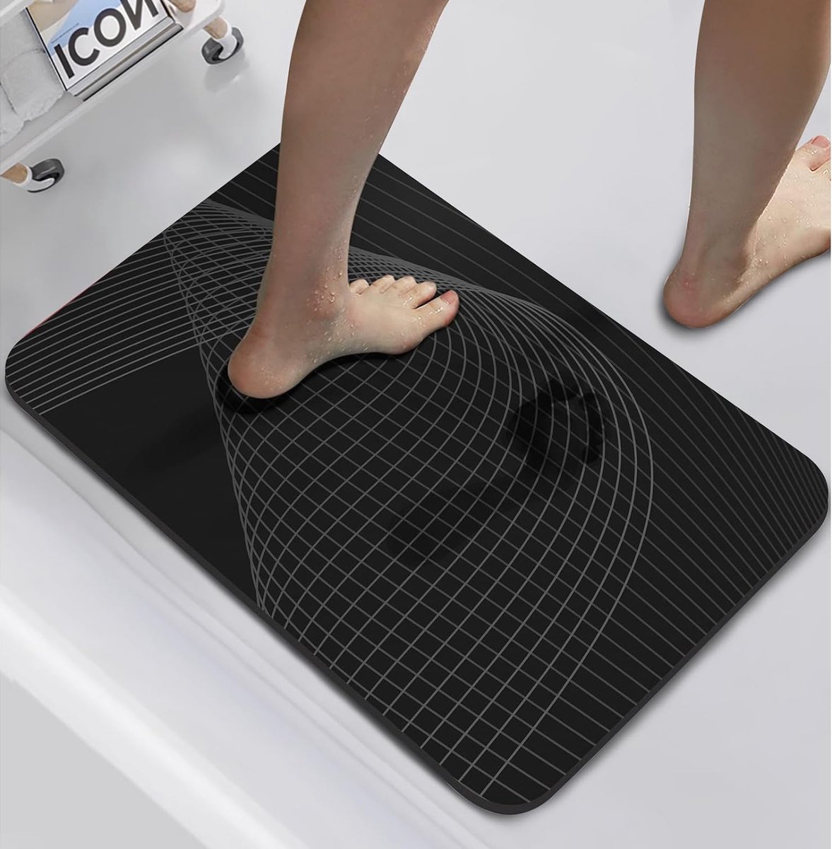 Badmat, antislip, absorberend, sneldrogend, Diatomite Stone Bath, super absorberende vloermat, wasbaar, 40 x 60 cm, zwart