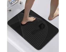 Badmat, antislip, absorberend, sneldrogend, Diatomite Stone Bath, super absorberende vloermat, wasbaar, 40 x 60 cm, zwart