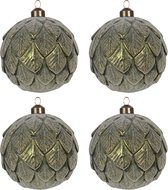 HAES DECO - Kerstballen Set van 4 - Formaat (4) Ø 10x10 cm - Kleur Groen - Materiaal Glas - Kerstversiering, Kerstdecoratie, Decoratie Hanger, Kerstboomversiering