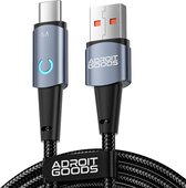 AdroitGoods USB-C Kabel - 100cm - Snellader - Nylon Gevlochten - 6A Oplaadkabel - 480 Mbps