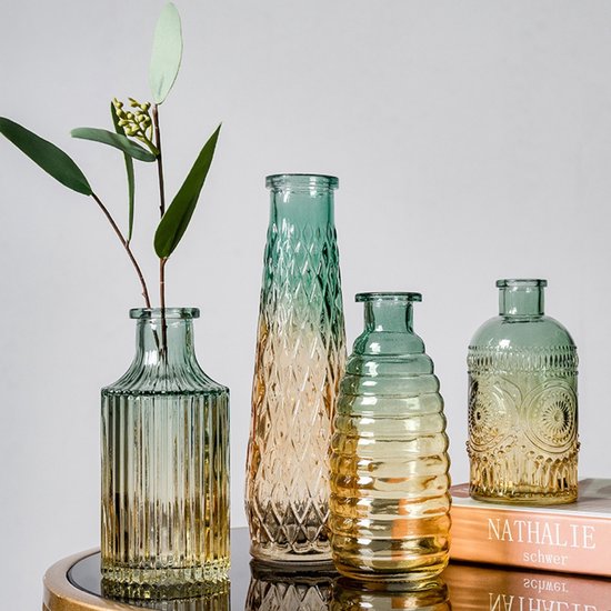 QUVIO Vase en Verres / Vase / Vase en verre / Vases - 6 x 19,5 cm (dxh) - Jaune / Blauw