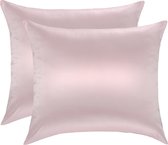 Voordeelset 2x 100% Zijden kussensloop Vintage Roze Glossy Hotelsluiting - 22MM - 60x70cm (standaardmaat) - 60x70cm (standaardmaat)