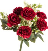 Chaks Rozen kunstbloemen boeket - 6x - rood - H43 cm