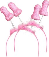 Partyxplo Diadeem/tiara met piemels - 2x - roze - plastic - L22 cm - bewegende piemels