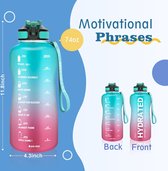 Drinkfles, inhoud 2,2 liter, met drinkrietje en tijdsaanduidingen, BPA-vrij en lekvrij, robuuste sportfles voor hardlopen, yoga en kamperen