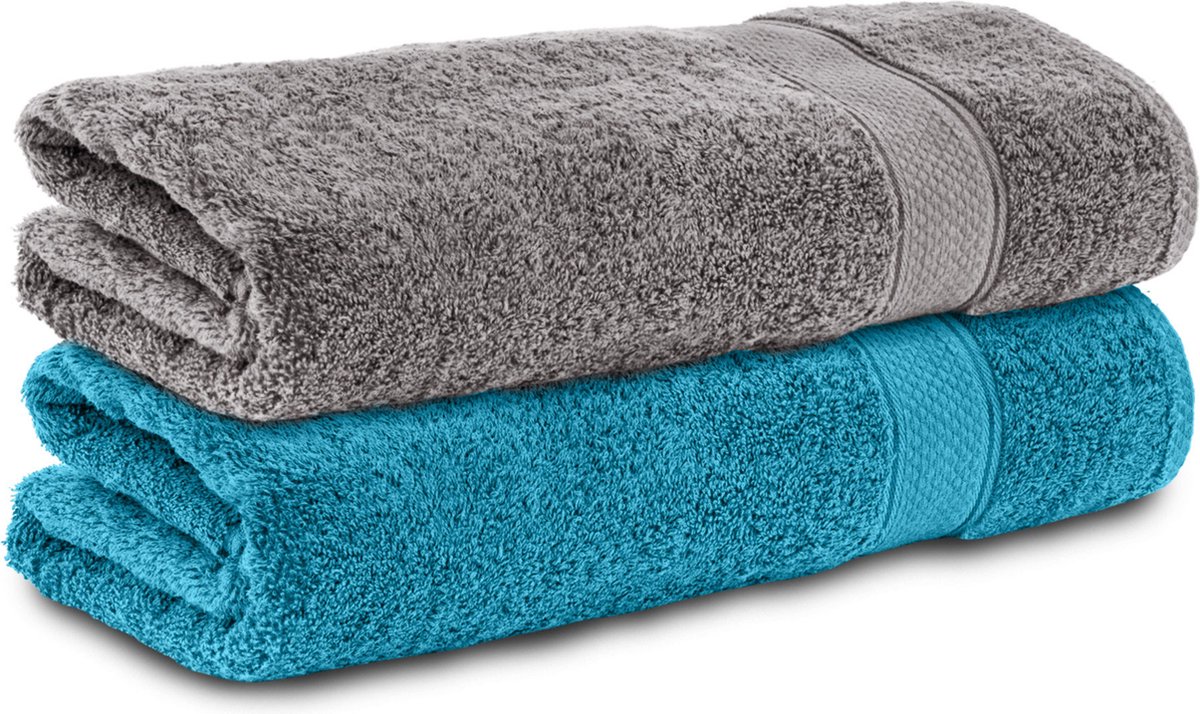 Komfortec 2x Handdoek 50x100 - 100% Katoen – Handdoekenset - Zacht - Turquoise&Antraciet