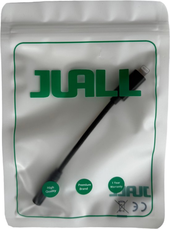 JUALL Lightning naar Jack geschikt voor iPhone - Lightning naar 3.5mm Aux Adapter - Verloopstuk Tussenstukje Oortjes - iPhone Audio Kabel - Zwart Gevlochten - JUALL