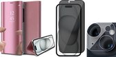 Hoesje geschikt voor iPhone 15 Plus - Privacy Screenprotector FullGuard & Camera Lens Screen Protector - Book Case Spiegel Roségoud