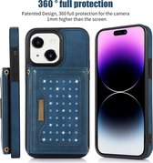 Apple iPhone 15 Glitter Telefoonhoesje | Lederen Telefoonhoesje | Back Cover | Pasjeshouder | Blauw