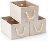 set van 3 Grote Bamboe Stoffen Opbergdoos Organizer met Katoenen Touw Handgrepen, Opvouwbare Opbergmanden voor Kast, Planken, Kamers (Beige)