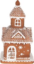 HAES DECO - Decoratief Peperkoek Huisje met LED verlichting - Formaat 14x14x25 cm - Collectie: Gingerbread deco - Kleur Bruin - Materiaal Polyresin - Kerstversiering, Kerstdecoratie, Decoratie Huis