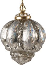 HAES DECO - Kerstbal - Formaat Ø 10x13 cm - Kleur Zilverkleurig - Materiaal Glas - Kerstversiering, Kerstdecoratie, Decoratie Hanger, Kerstboomversiering