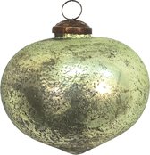 HAES DECO - Kerstbal - Formaat Ø 10x9 cm - Kleur Groen - Materiaal Glas - Kerstversiering, Kerstdecoratie, Decoratie Hanger, Kerstboomversiering