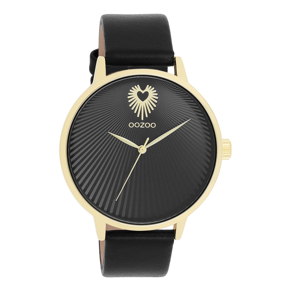 OOZOO Timepieces - Goudkleurige OOZOO horloge met zwarte leren band - C11242
