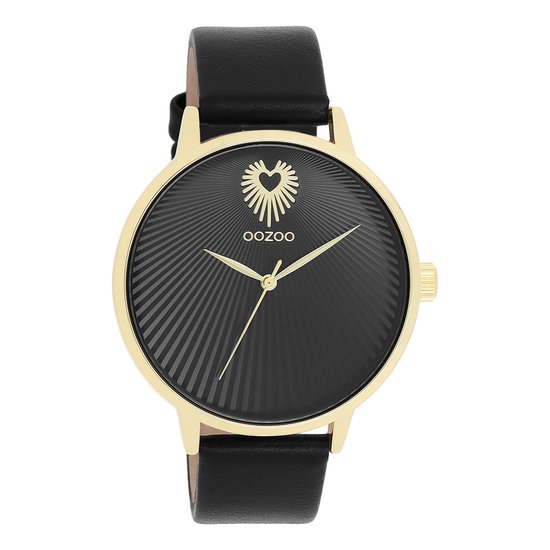 OOZOO Timepieces - Montre OOZOO dorée avec bracelet en cuir noir - C11242