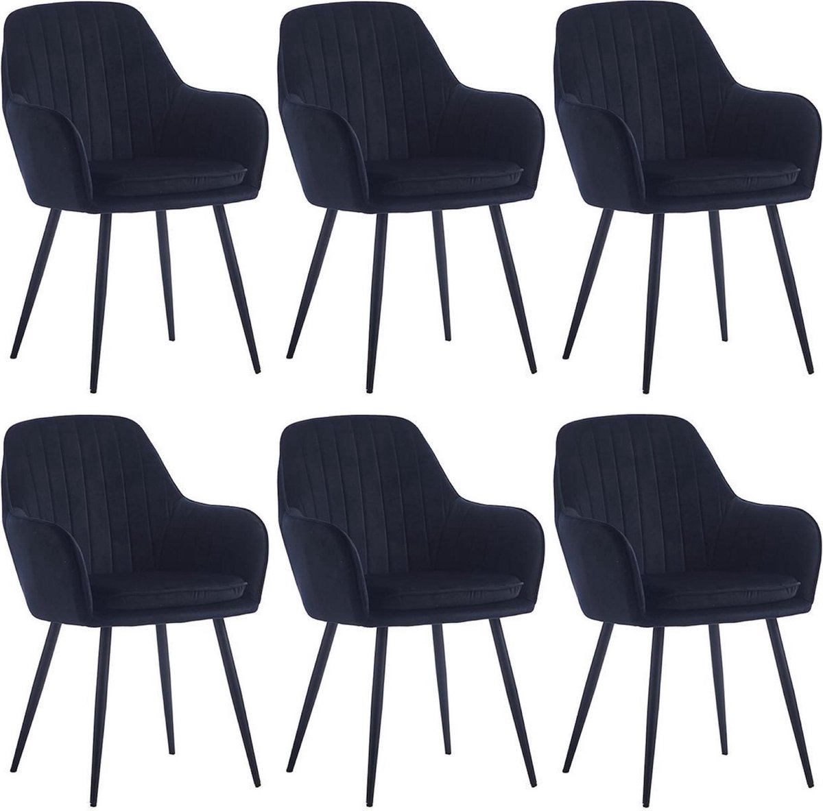 Colenis® - Lavinia Eetkamerstoel - Set Van 6 - Zwart - Velvet - Industrieel - Met armleuning