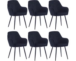 Colenis® - Lavinia Eetkamerstoel - Set Van 6 - Zwart - Velvet - Industrieel - Met armleuning