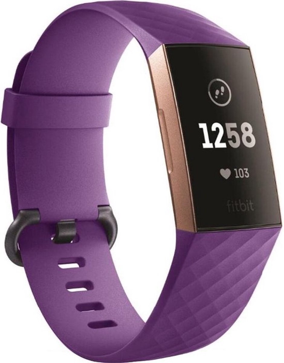 Shop4 - Geschikt voor Fitbit Charge 3 Bandje - Siliconen Paars