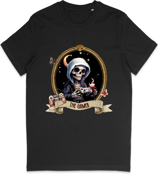 T Shirt Dames Heren - Gamer Skull Print - Zwart - Maat 3XL
