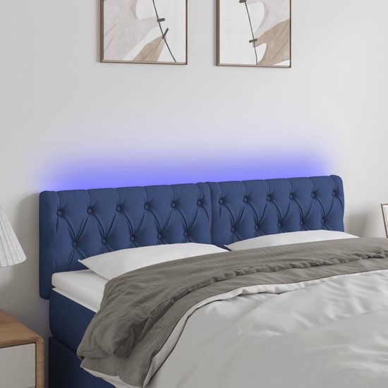 The Living Store Hoofdeind Bed - 160 x 7 x 78/88 cm - Blauw - LED-strip Verstelbaar - Duurzaam Materiaal