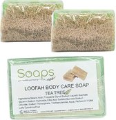 Zeeptabletten 2x Loofah Tea Tree Zeep - Pompoen vezel - Handmade - 100% Natuurlijk - Voor lichaam - Gezicht - Haar - Handzeep - Met spons