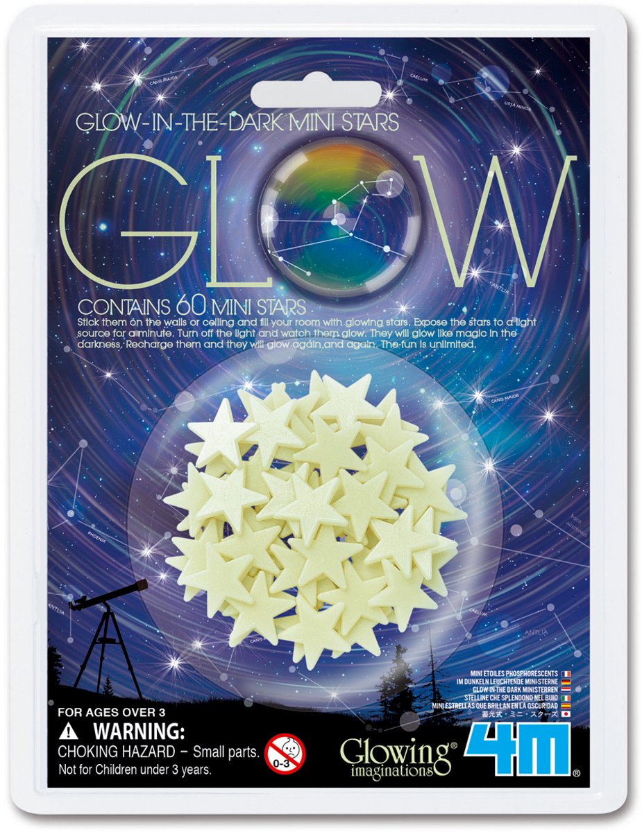4M glow in the dark stickers - mini-sterren - 60 sterretjes - muurdecoratie kids - 3+ afbeelding