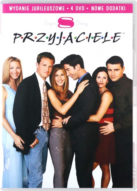 Seizoen 8 van Friends, met de hoofdrolspelers Phoebe, Chandler, Rachel, Ross, Monica en Joey.