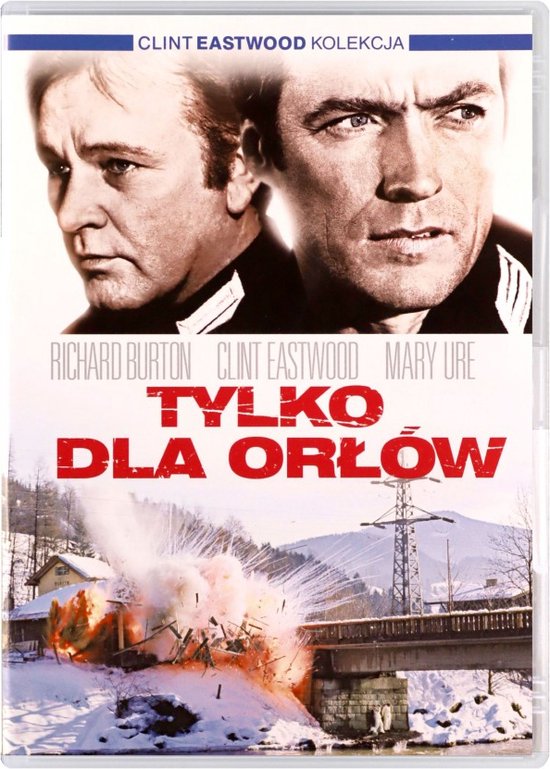 Cover met close-up van Richard Burton en Clint Eastwood, met explosie op de achtergrond.