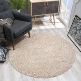 rond tapijt - beige hoogpolig, hoogpolige moderne tapijten voor de woonkamer, slaapkamer, eetkamer of kinderkamer, afmeting: 150x150 cm