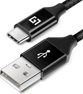 LifeGoods USB-C kabel - 3M - 2.4A - USB C naar USB-A - Gevlochten Nylon - Zwart