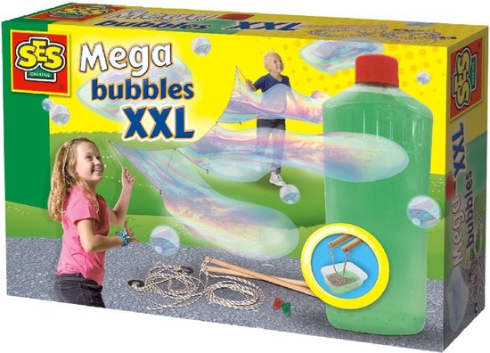 SES - Mega bubbles XXL - bellenblaas - met handige tool, paperclips en sterk zeepsop voor de leukste grote bellen