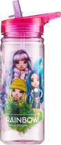 Roze Rainbow High drinkfles - 580 ml - Rietje, lekvrij, meisjes, waterfles, sportfles, kinderen, school