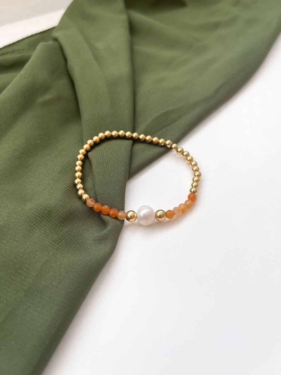 WATEFOER Gouden kralenarmbanden voor dames, 14 karaat verguld, rekbaar, met hanger, handgemaakt, bedelarmband, sieraden, geschenken, Koper, Geen edelsteen