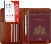 Grote Luxe Paspoort Hoesje - Dubbel Paspoorthouder met Anti Skim Bescherming - Cognac Bruin