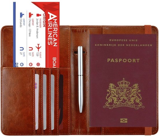 Grand étui pour passeport de Luxe – Double porte-passeport avec Protection anti-écrémage – Marron Cognac