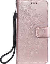 Shop4 - Geschikt voor iPhone 14 Pro Max Hoesje - Wallet Case met Pasjeshouder Mandala Patroon Rosé Goud