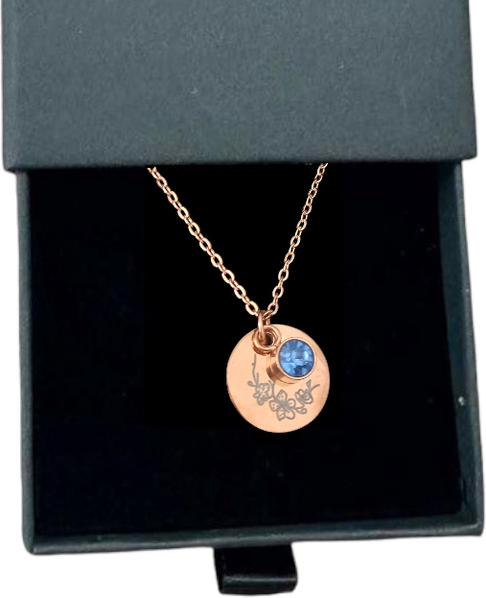 Goedkoopste Rosey’s® - Geboortesteenketting maart - rose gold - geboortesteen - birth stone - persoonlijke ketting - babyshower - kraamcadeau - moederdag cadeau - Geboortesteen ketting maart