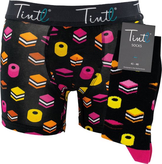 Tintl geschenkset boxershorts + sokken | Food - Licorice (maat M & 41-46)