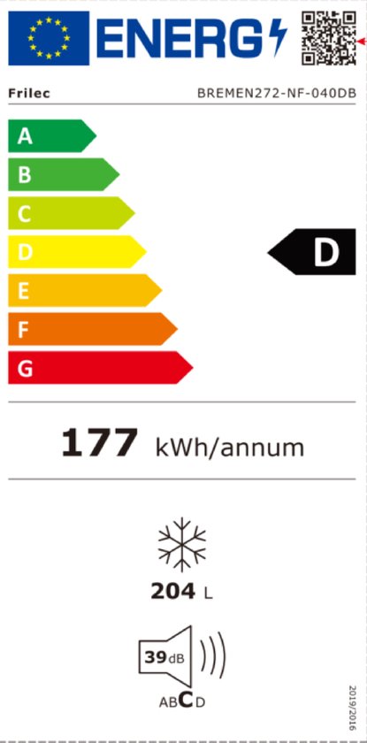 Frilec BREMEN272-NF-040DB - Vriezer - 5 Jaar garantie - 204 Liter - 39dB - Energielabel D - Frilec