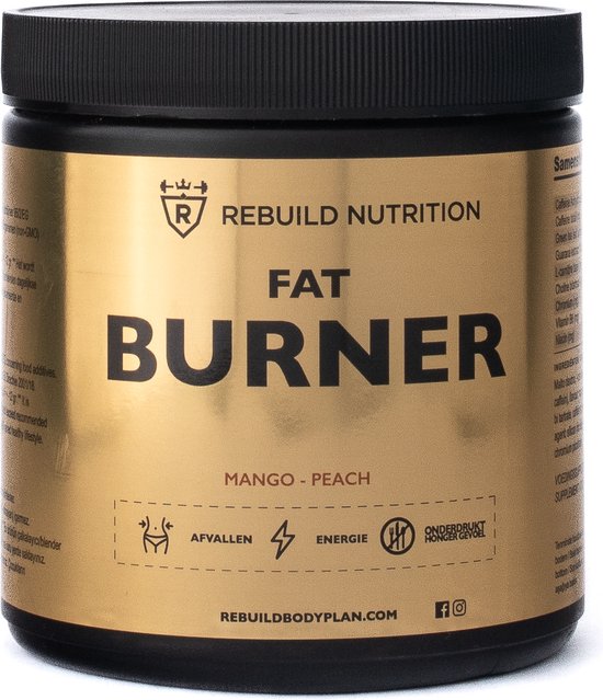 Foto: Rebuild nutrition fatburner vetverbrander onderdrukt hongergevoel afvallen geeft energie mango perzik smaak 30 doseringen 300 gram