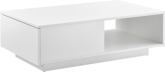 Salontafel Vanessa - Met Plank en Lade - 95x55x31 cm - Wit - Glanzend - Spaanplaat - Modern Design